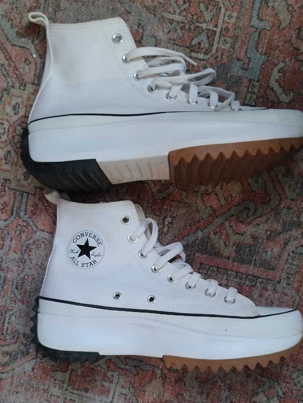 Converse Off White Run Star Platform High-Top Sneakers, Black Trim - 8/9.5